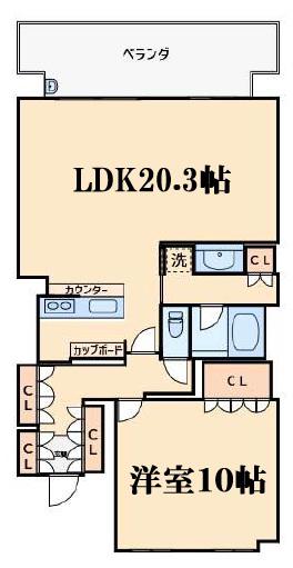 ジオ新町(1LDK/18階)の間取り写真