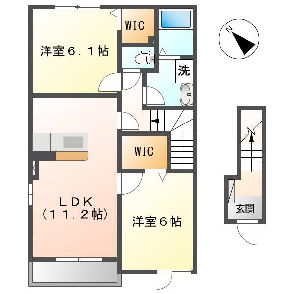 ルミエール B(2LDK/2階)の間取り写真