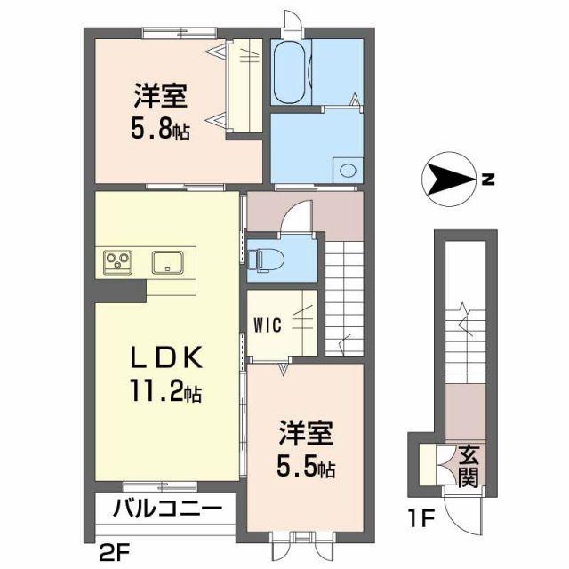 フェリシードひめばら B棟(2LDK/2階)の間取り写真