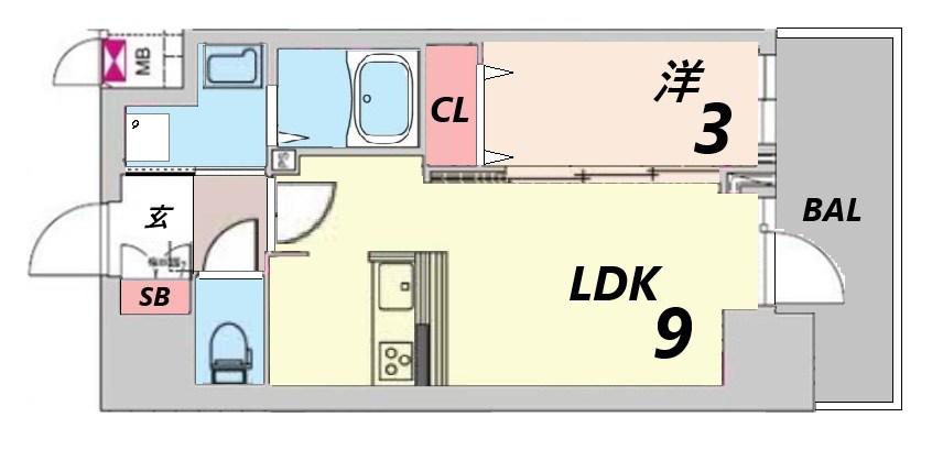 プレサンス神戸水木通ルミエス(1LDK/12階)の間取り写真