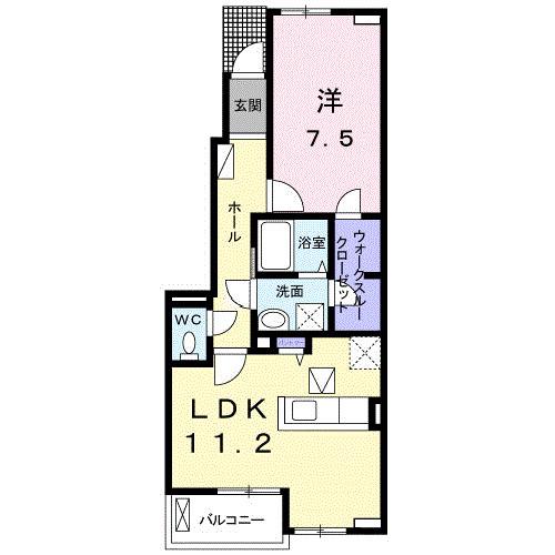 ストレリチア・アルバA(1LDK/1階)の間取り写真