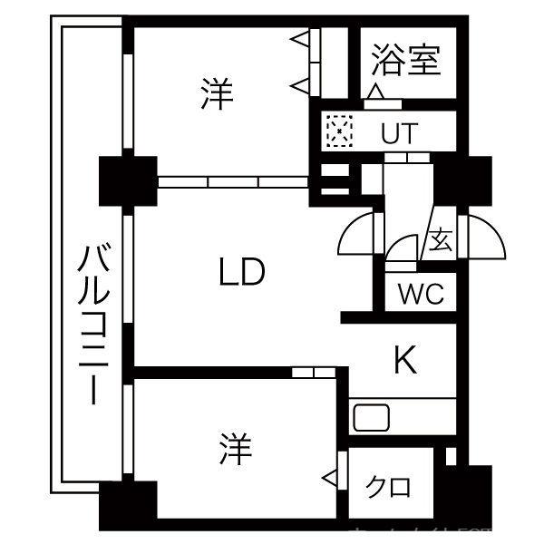 グレイスコート円山北(2LDK/8階)の間取り写真