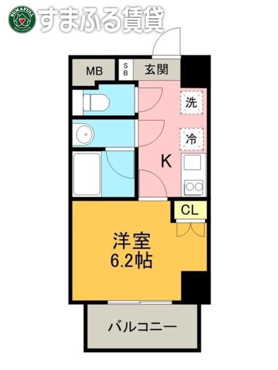 JR東海道本線 岡崎駅 徒歩3分 8階建 築19年(1K/4階)の間取り写真