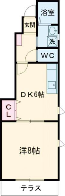 SHARONB棟(1DK/1階)の間取り写真