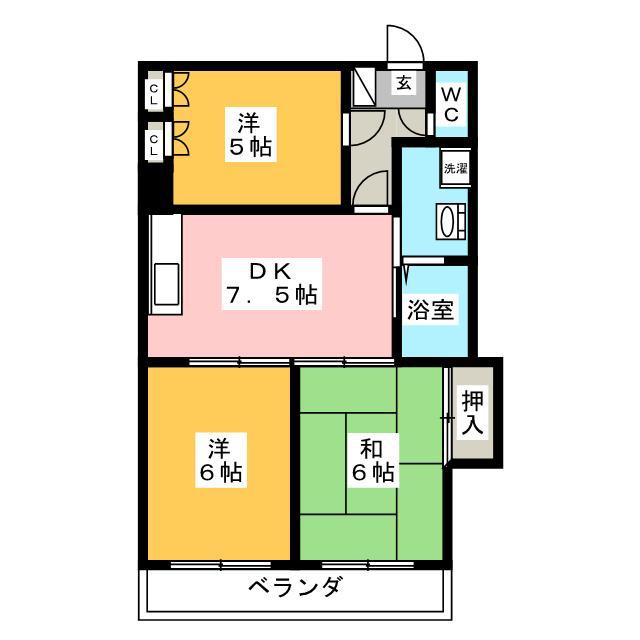 原第8マンション(3DK/2階)の間取り写真