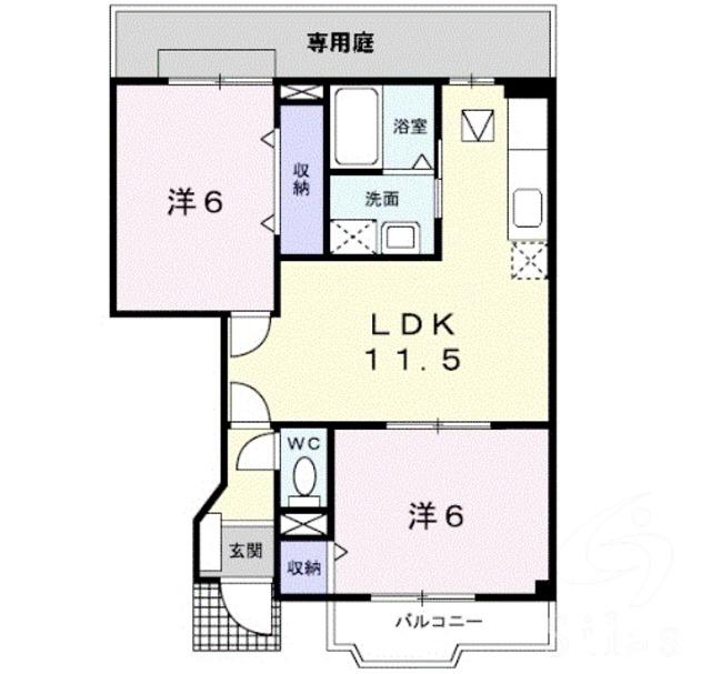 サン・ウエストII(2LDK/1階)の間取り写真
