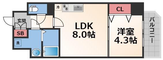 GARDENHOUSE新今里(1LDK/4階)の間取り写真