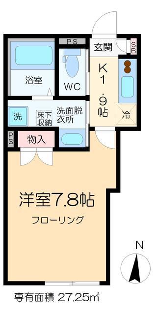 ポルトボヌール(1K/1階)の間取り写真