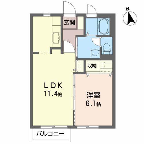 アルビオンK A(1LDK/2階)の間取り写真