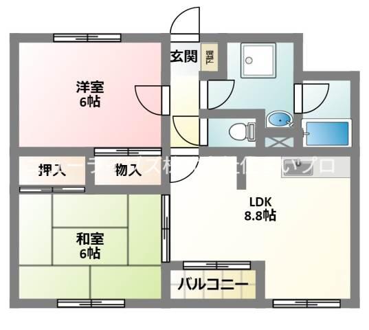 シャトー忍ヶ丘(2LDK/2階)の間取り写真
