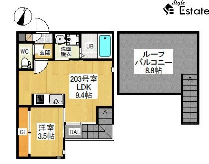 GRANDTIC プリモ・アモーレ庄内緑地公園(1LDK/2階)の間取り写真