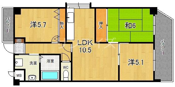 ウィステリア今里(3LDK/8階)の間取り写真