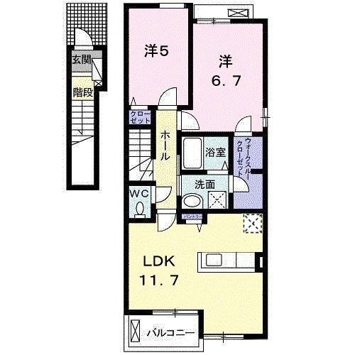 フォルトゥーナII(2LDK/2階)の間取り写真