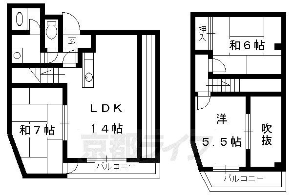 コンフォート稲荷(3LDK/3階)の間取り写真