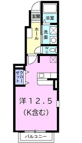 ランバー荒井11(ワンルーム/1階)の間取り写真