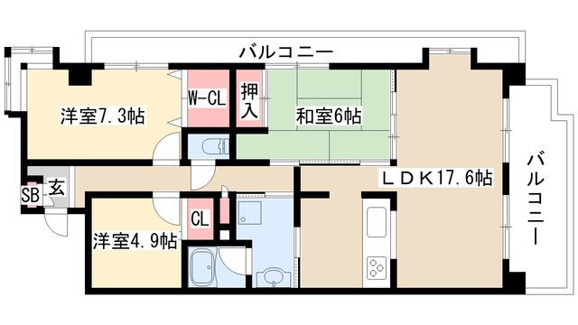 ロータリー春岡(3LDK/7階)の間取り写真