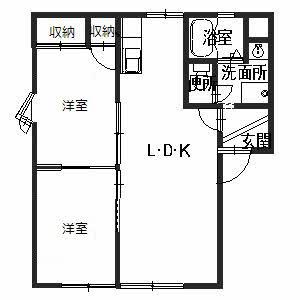 JAハイツ三快(2LDK/1階)の間取り写真