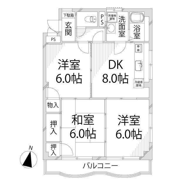 コーポエルム(3DK/1階)の間取り写真
