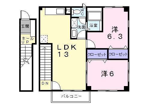 グランド-ルセレノA(2LDK/2階)の間取り写真