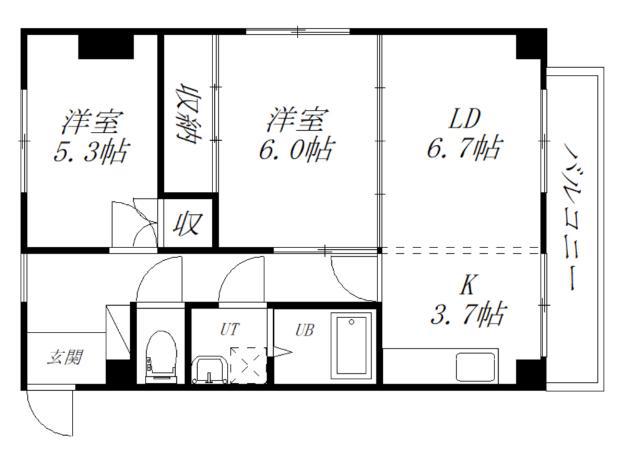 WINDIA仲浜(2LDK/3階)の間取り写真