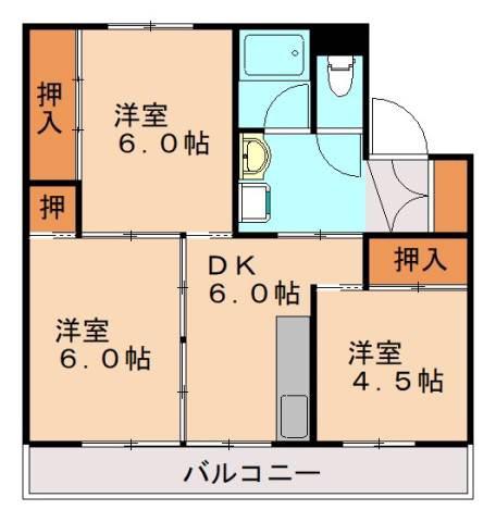 ビレッジハウス伊川 2号棟(3DK/5階)の間取り写真