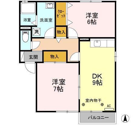 フラワーレジデンス北山B(2DK/1階)の間取り写真