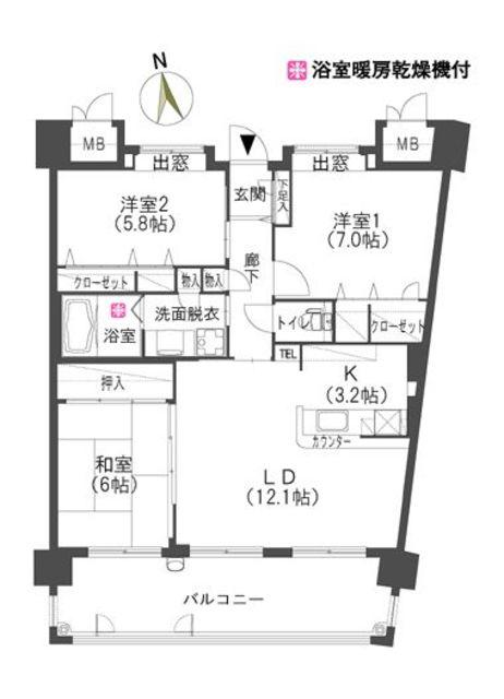 クラシオン大橋(3LDK/6階)の間取り写真