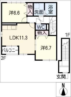 メルヴェーユ(2LDK/2階)の間取り写真