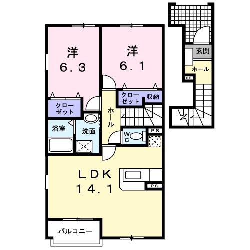 ヴィラミニョン(2LDK/2階)の間取り写真