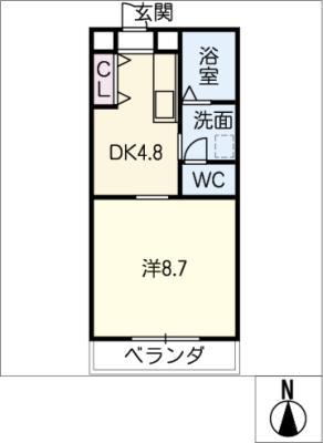 レジデンスフローラ(1DK/2階)の間取り写真