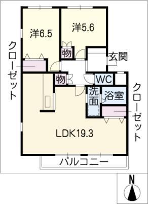 ピースフルメゾン S棟(2LDK/1階)の間取り写真
