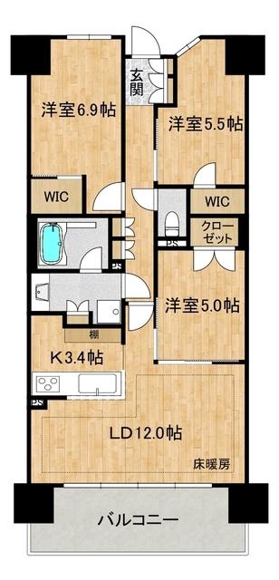 レーベンつくばCORIS(3LDK/6階)の間取り写真