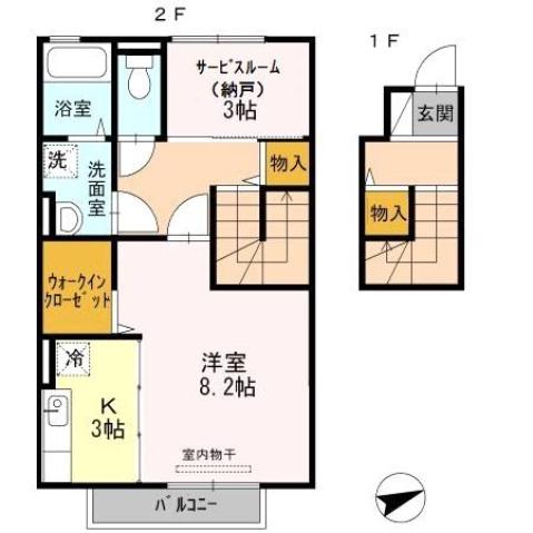 フローラルビンセント(1SK/2階)の間取り写真