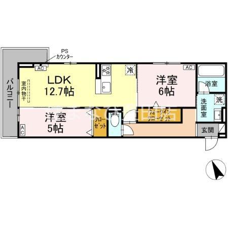 GRAND D-ROOM平芝(2LDK/3階)の間取り写真