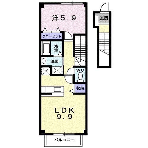 メーディオ黒渕(1LDK/2階)の間取り写真