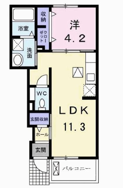 フルール ドゥ スリジェ・エー(1LDK/1階)の間取り写真