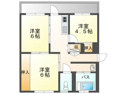 関が丘ヒルズ1号館(3K/3階)の間取り写真