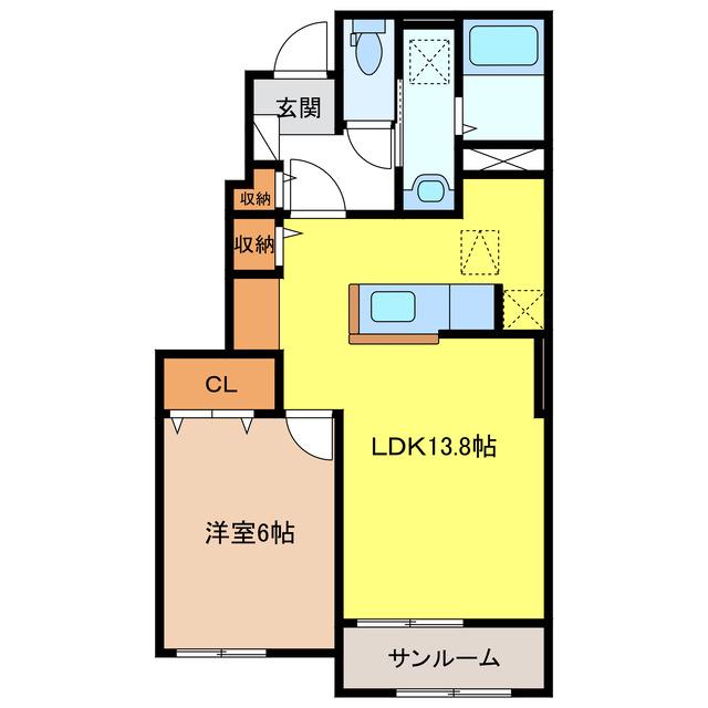 オリーブ ガーデンB(1LDK/1階)の間取り写真