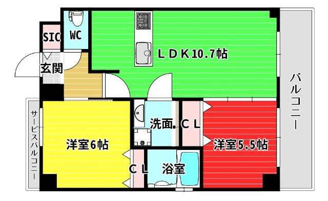 ベイサイドパークOSAKAサウスレジデンシス(2LDK/15階)の間取り写真