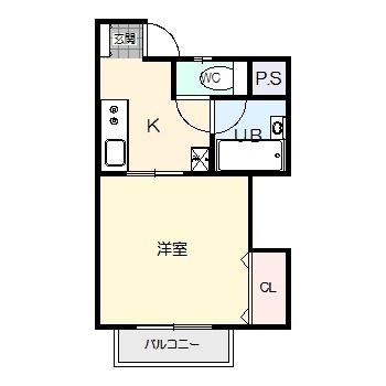 稲荷ヴィレッジ(1DK/2階)の間取り写真