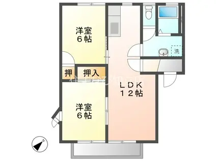 ジュネスシャトーA(2LDK/2階)の間取り写真