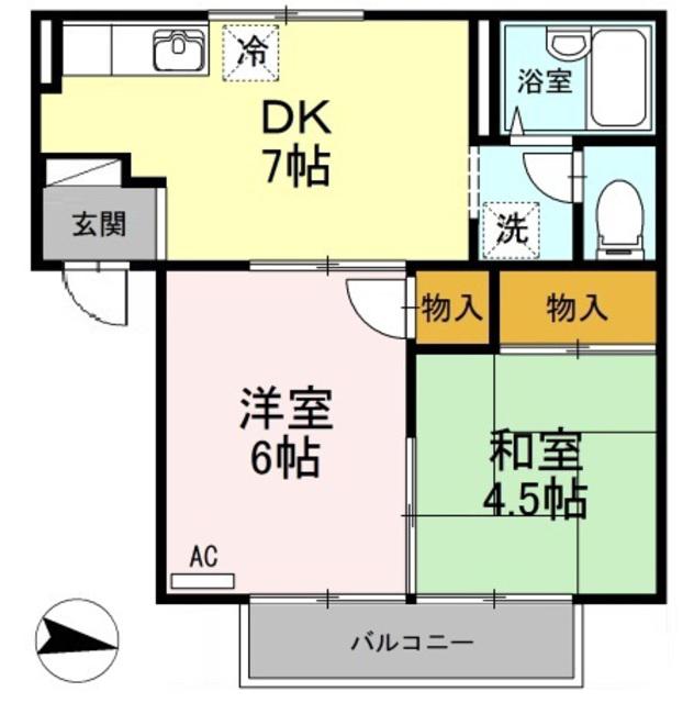ノーブルハウス A棟(2DK/2階)の間取り写真