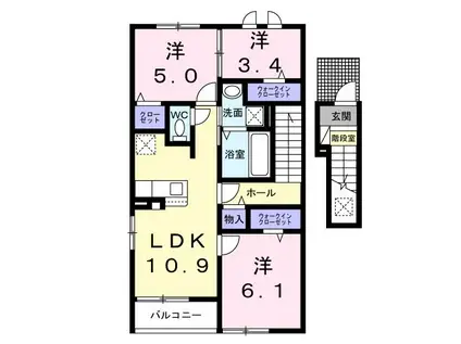 グッドリッチジオパレス西郷A(3LDK/2階)の間取り写真