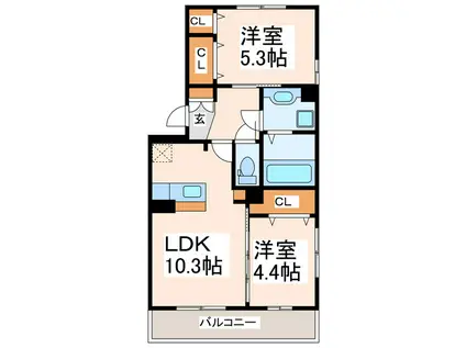 リーブリング田迎(2LDK/2階)の間取り写真