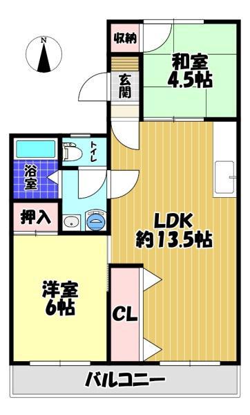 エルハイツ金剛(2LDK/1階)の間取り写真