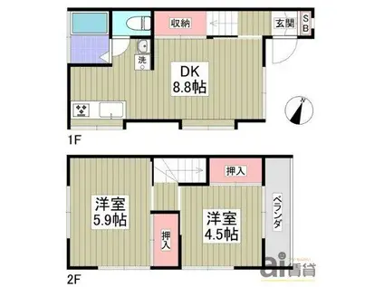 グリーンテラス橋本(2DK/1階)の間取り写真