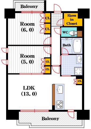 SK RESIDENCES SHINSAIBASHI(1LDK/6階)の間取り写真