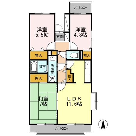 BELLEVUE参番館(3LDK/3階)の間取り写真