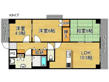 サウサリート貝塚(3LDK/6階)の間取り写真