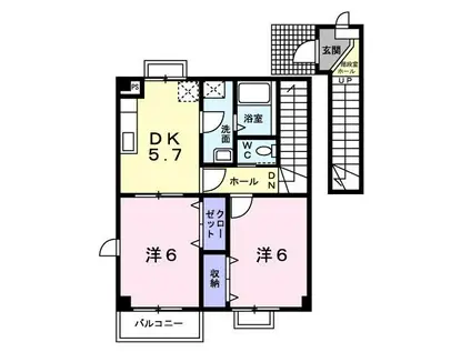 アロッジオ・プリムローズ(2DK/2階)の間取り写真